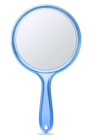 Hand Mirror, Double-Sided Handheld Mirror 1X/3X Magnifying Mirror with Handle, Pack of 1 (Transparent Blue)