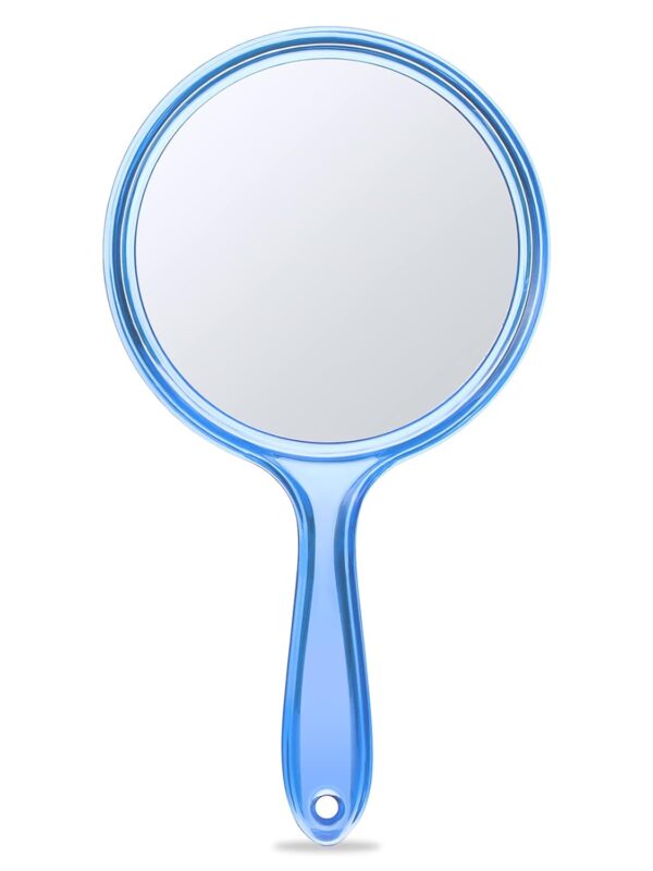 Hand Mirror, Double-Sided Handheld Mirror 1X/3X Magnifying Mirror with Handle, Pack of 1 (Transparent Blue)