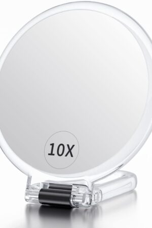 Handheld Magnifying Mirror, 10X/1X Double Sided Hand Mirror with Handle, 5.4" Small Hand Held Mirror with Adjustable Handle, Travel Makeup Mirror with 10x Magnification Travel Mirror