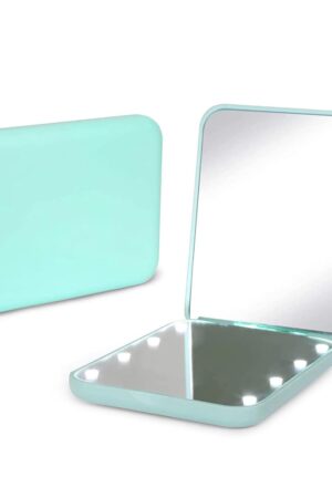 Pocket Mirror, 1X/3X Magnification LED Compact Travel Makeup Mirror with Light for Purse, 2-Sided, Portable, Folding, Handheld, Small Lighted Mirror for Gift, Cyan