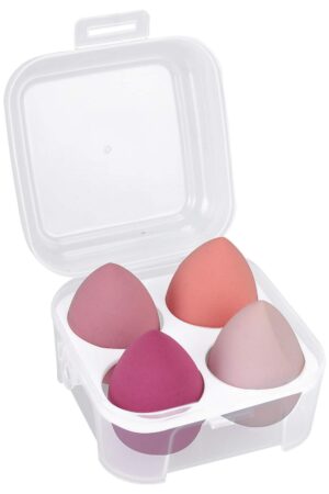 Makeup Sponge Case Blender Beauty Foundation Holder Blending Sponge Egg Set Makeup Sponge Wet And Dry Storage Box Egg Sponge Organizer Stocking Stuffers Gift for Women (4pcs-Pink series)