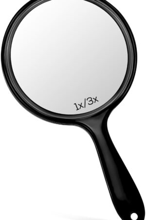 Double-Sided Handheld Mirror, 1X/3X Magnification for Makeup (Transparent Black, Pack of 1, Small Size)