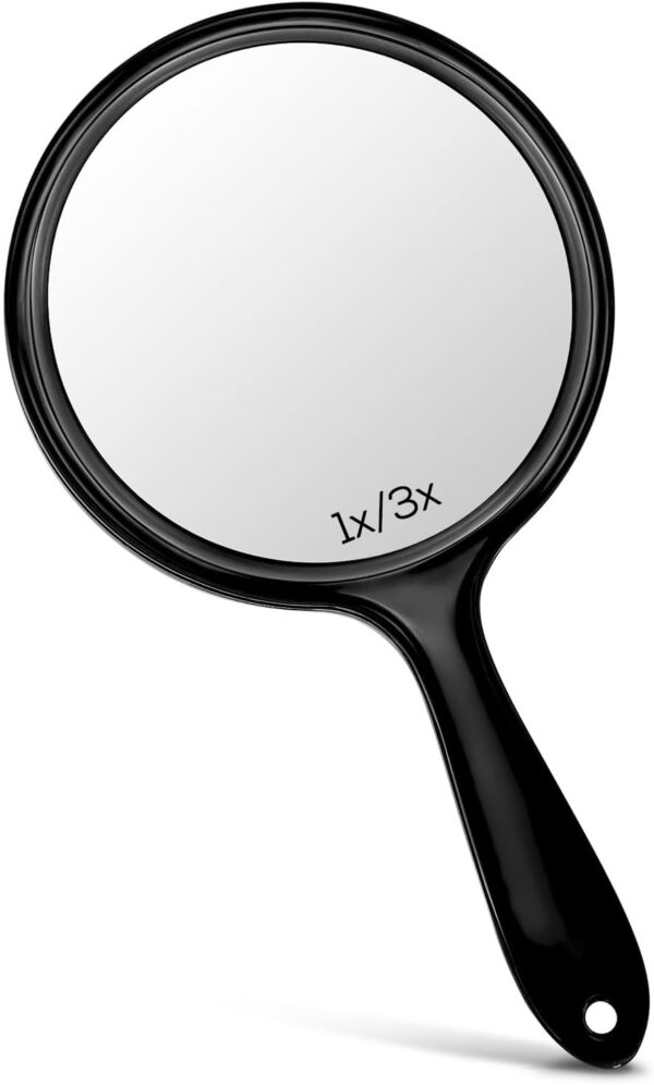 Double-Sided Handheld Mirror, 1X/3X Magnification for Makeup (Transparent Black, Pack of 1, Small Size)
