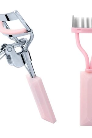 Eyelash Curler and Eyelash Comb Set with 2 Refill Pads (Pink)