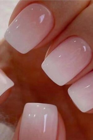 Nails Press ons,White Ombre Short Square Press on Nails Fake Nails Glossy Acrylic Artificial Nails Stick on Nails for Women 32Pcs