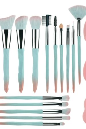 Pink blue gradient makeup brushes and makeup sponges set makeup brushes set natural synthetic eye shadow foundation make-up brush set professional makeup brush and tool accessories………