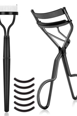 Eyelash Curler Kit Metal Lash Curlers with Eyelashes Separator Comb Tools & 6 Replacement Refill Pads (Black)