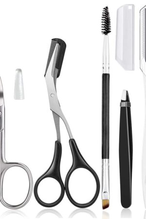 Eyebrow Trimmer Kit, 6 in 1 Eyebrow Scissors, Tweezer, Eyebrow Razor, Shaping Scissors & Brush for Women