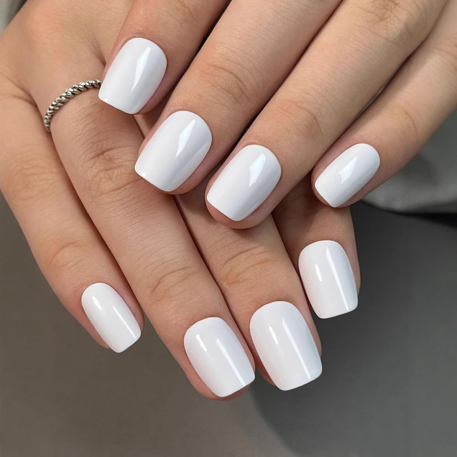 White Press On Nails - Short Square Press On Nails, Glue On Nails Short Fake Nails, Nail Press Ons 16 Sizes - 32Pcs Reusable Soft Gel Artificial False Nails Tips Kit