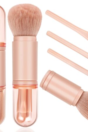 Travel Makeup Brushes Set: 4 in 1 Mini Cute Makeup Brush Retractable Professional Foundation Blending Powder Eye Shadow Brush for Women Facial Cosmetics Makeup Brush Set
