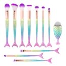 Makeup Brush Set 11pcs, Premium Synthetic Mermaid Make Up Brushes for Blush Highlight Concealer Fan Cute Cosmetic Brushes Collection