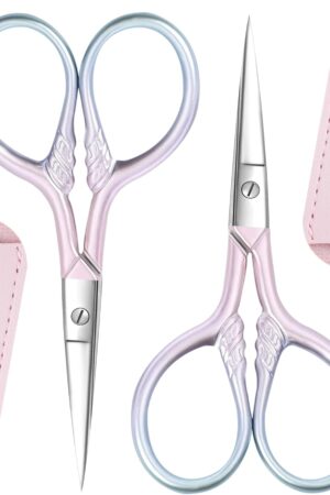 2 Pcs Eyebrow Scissors for Women, Professional Grooming Mini Scissors with Stainless Steel Straight Tip, 3.5 Inch Pink Small Scissors Beauty for Facial Hair, Eyebrows, Beard, Ear, Nose, Moustache