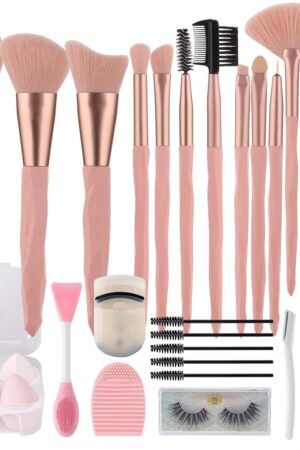 30Pcs Pink makeup brushes with makeup sponges makeup tool set makeup brushes set natural synthetic eye shadow foundation make-up facial mixed powder blusher concealer eye makeup brush set