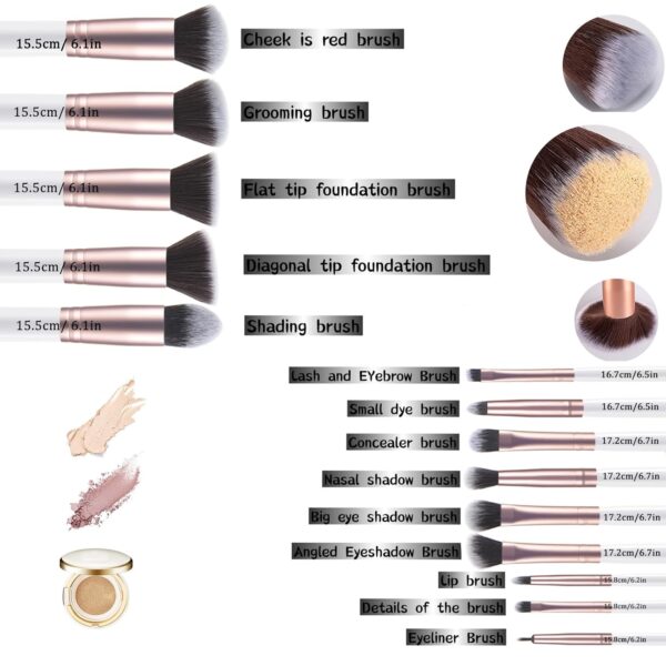Makeup Brushes 14pcs white wooden Makeup Brushes Set 4 Bags Makeup sponge Premium Synthetic Foundation Brushes Blending Face Powder Eye Shadow Concealer Make Up Brushes Tool… - Image 2