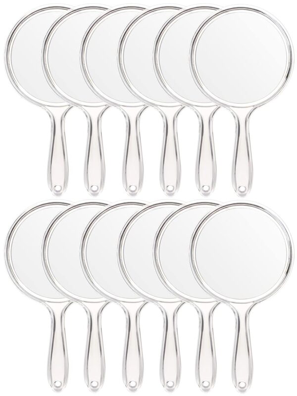 Hand Mirror, Double-Sided Handheld Mirror 1X/3X Magnifying Mirror with Handle, Set of 12 (Clear)