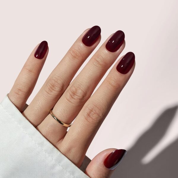 Press On Nails Short - Dark Red Fall Press on Nails, Short Oval Fake Nails with Nail Glue, Fit Perfectly & Natural Reusable Stick on Nails in 16 Sizes Soft Gel Nail Kit, Coffee Bean