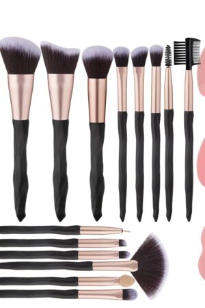 Black makeup brushes and makeup sponges 18pcs makeup tool set makeup brushes set natural synthetic eye shadow foundation make-up facial mixed powder blusher concealer eye makeup brush set