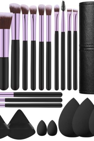 14 Pcs Travel Makeup Brush Set Portable Mini Makeup Brushes Make up Brush with Case,5 Pcs Makeup Sponge Mother's Day Gift for Foundation Powder Concealers Eye Shadows(Black)
