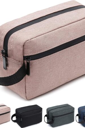 Travel Toiletry Bag for Women and Men, Water-resistant Shaving Bag for Toiletries Accessories, Foldable Storage Bags with Divider and Handle for Cosmetics Toiletries Brushes Tools, Pink